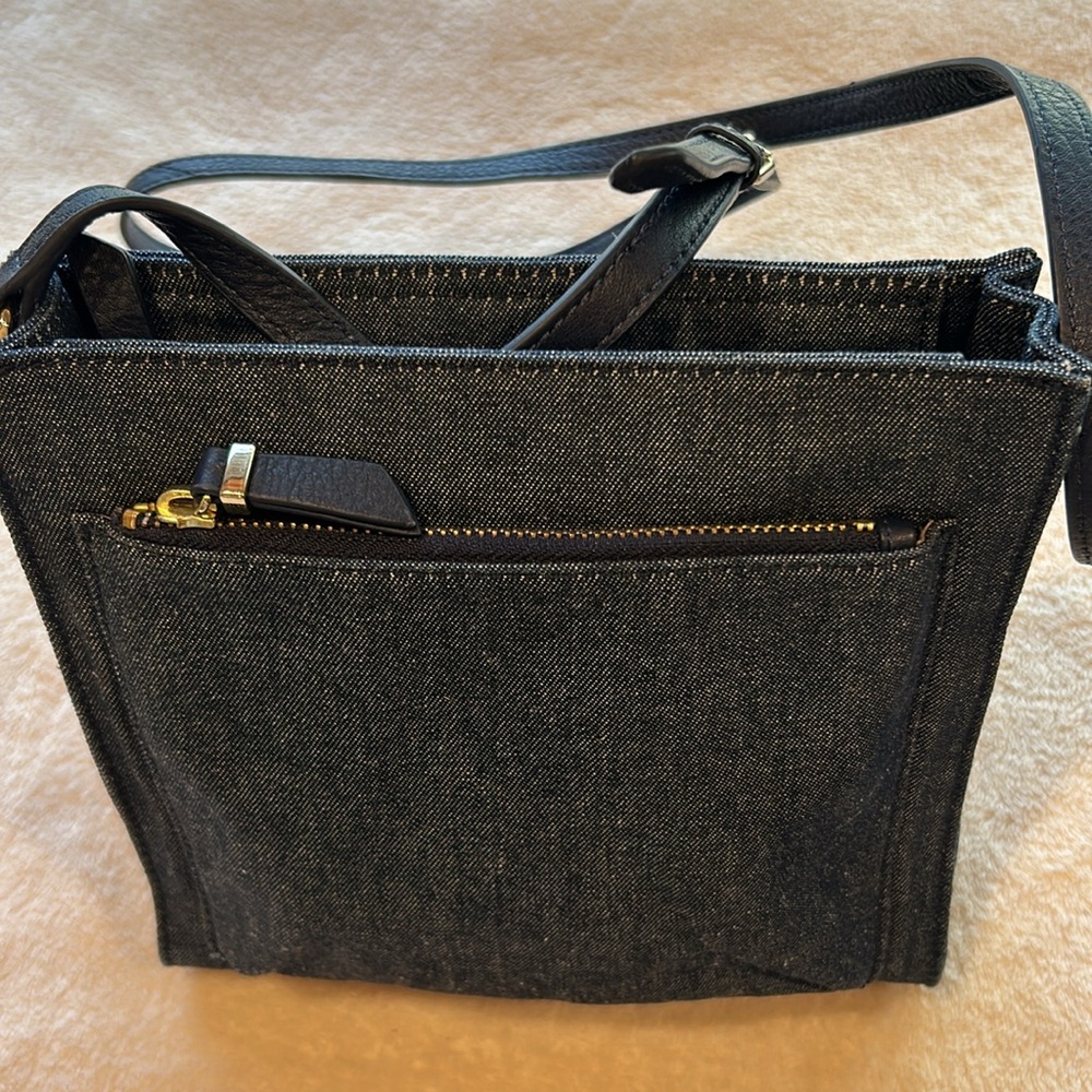 Talbots Blue Denim Cotton w/Leather Trim Square Zippered Shoulder/Crossbody Bag